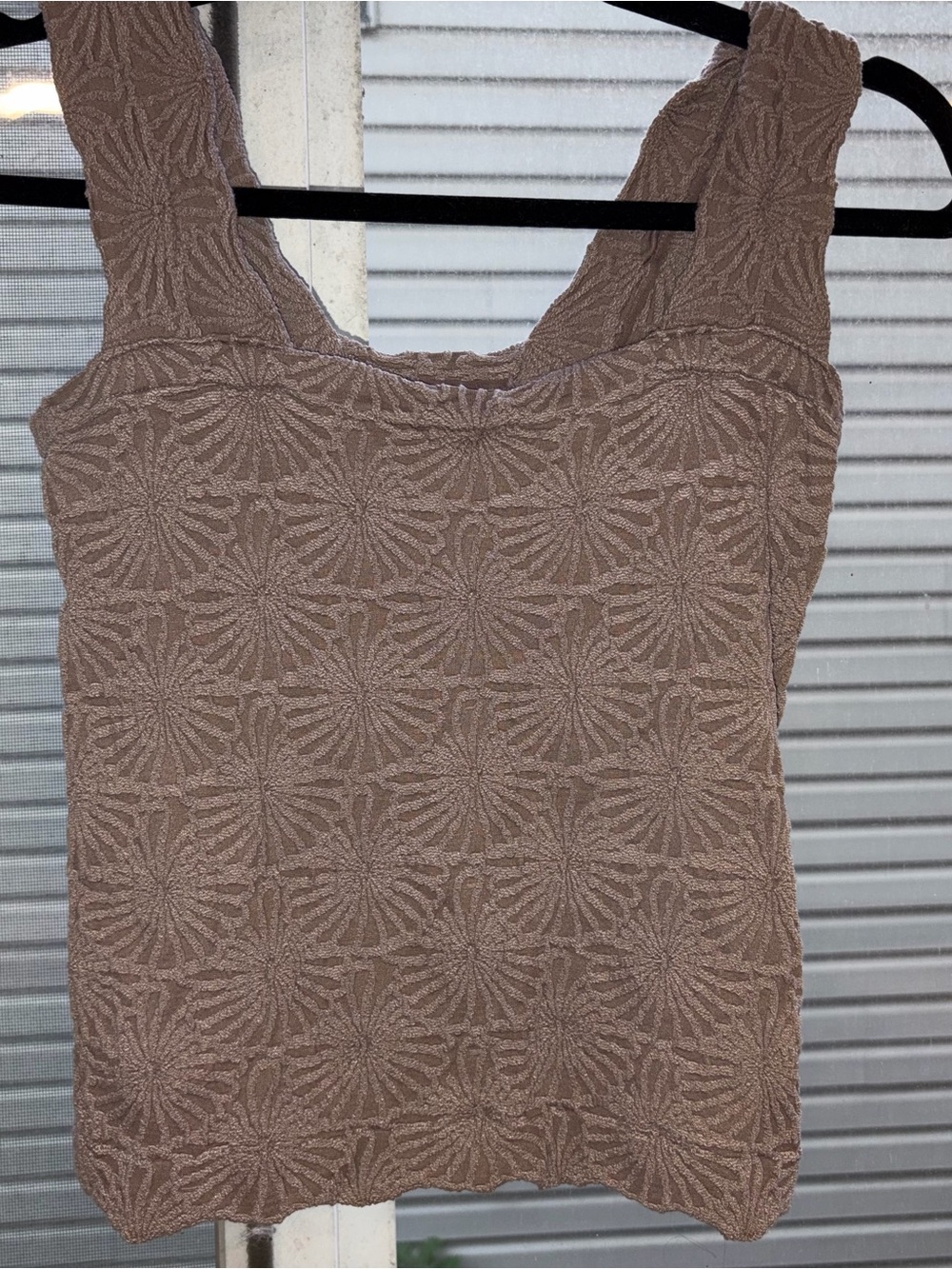 Textured Square-Neck Tank Top in Taupe